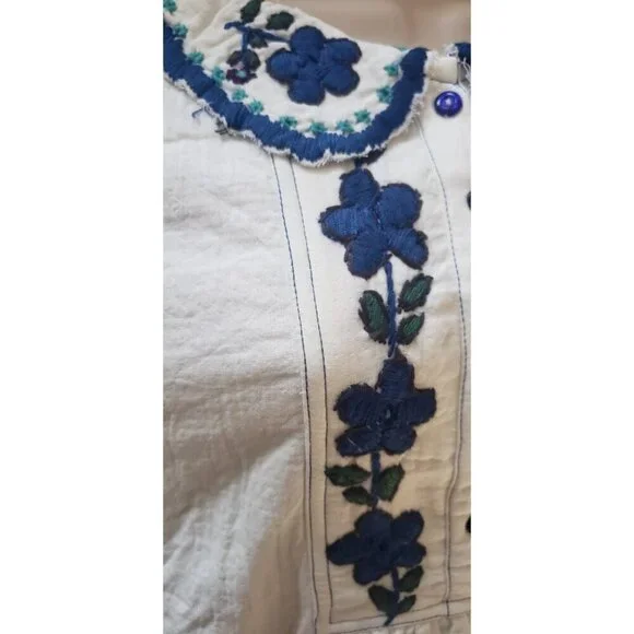 NEW FREE PEOPLE MORE TO COME EMBROIDERED LONG SLEEVE IVORY MINI DRESS LARGE